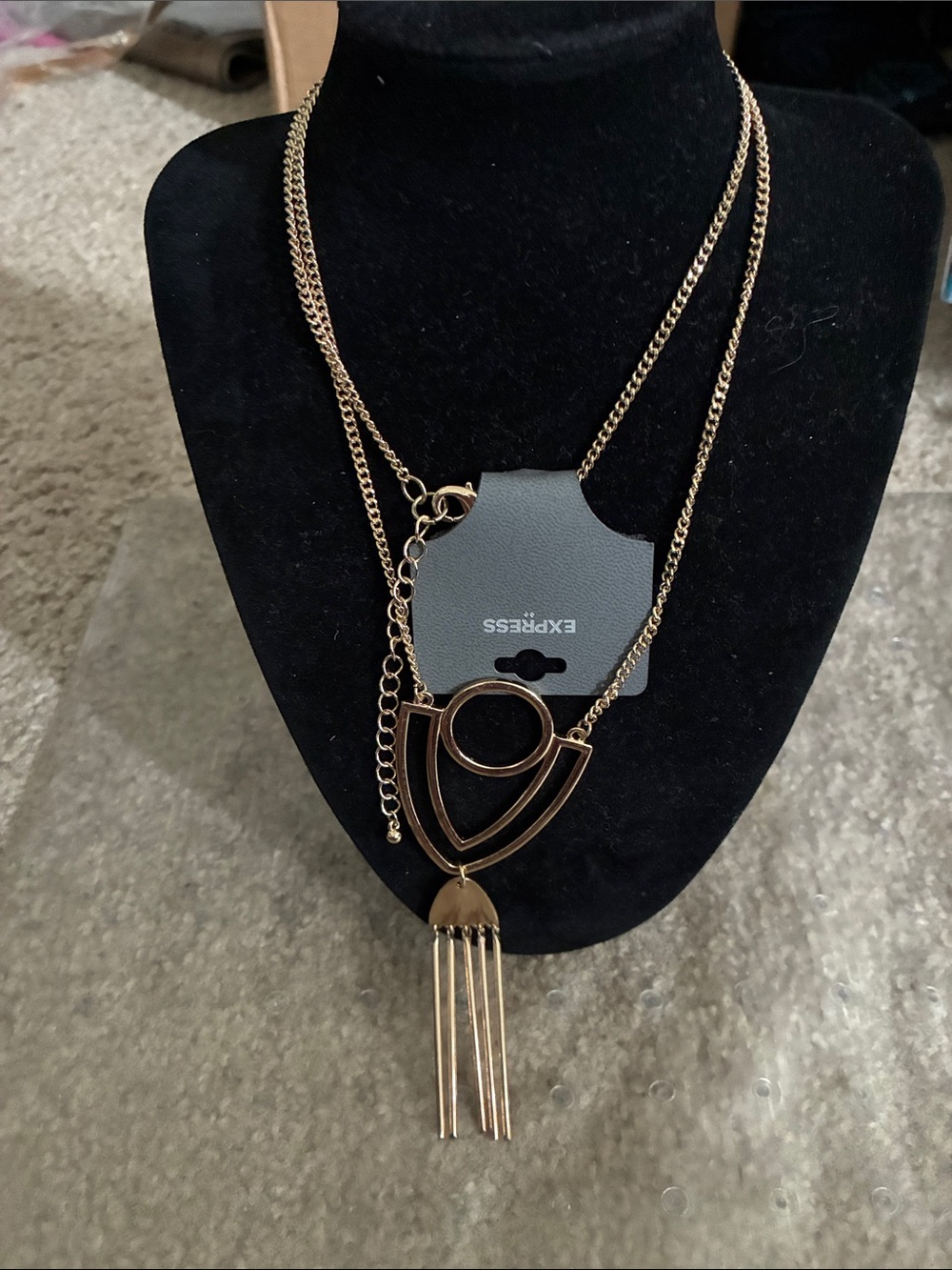Express Gold-Tone Layered Geometric Pendant Necklace long necklace with Tassel